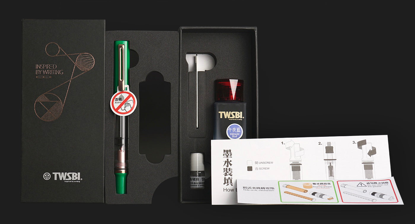 TWSBI ECO-T Royal Jade RoseGold Fountain Pen w/ Midnight Blue Ink Pack