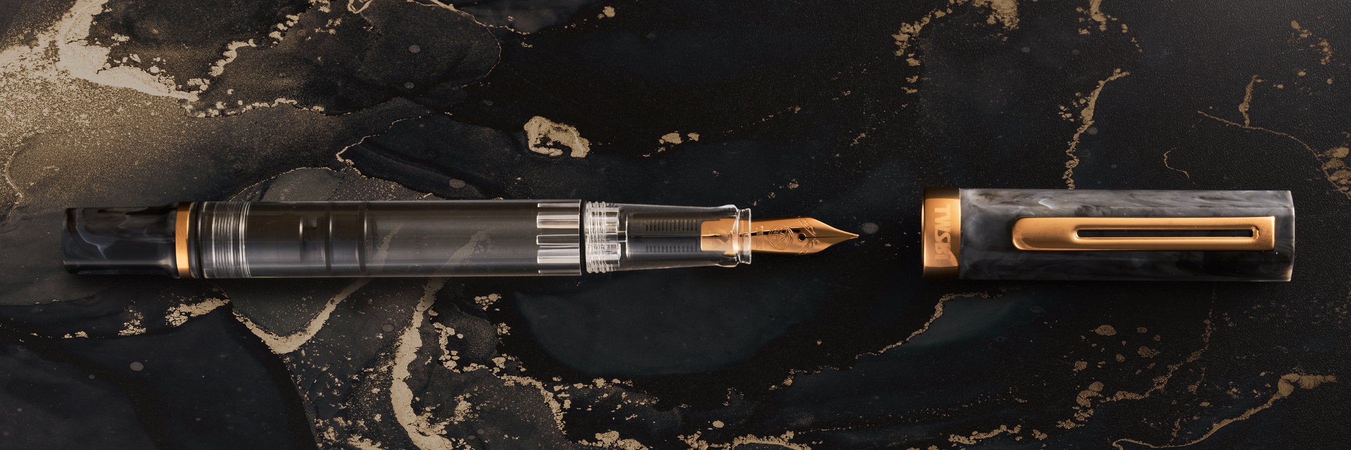 TWSBI ECO Black Marble with Bronze trim — demonstrator piston filler — Cityluxe Singapore
