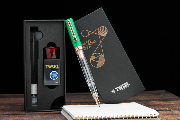 TWSBI ECO-T Royal Jade RoseGold Fountain Pen w/ Midnight Blue Ink Pack